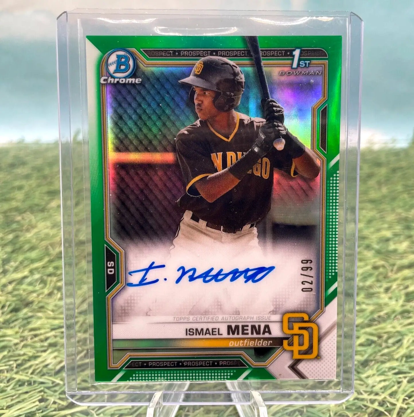 2021 Bowman Chrome Prospects Auto Green Refractor /99 Ismael Mena #CPA-IM Auto - Baseball Card Single