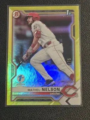 2021 Bowman Draft 1st Edition #BD-103 Matheu Nelson Yellow Foil #/75 - Baseball Card Single