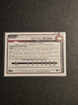 2021 Bowman Draft 1st Edition #BD-103 Matheu Nelson Yellow Foil #/75 - Baseball Card Single
