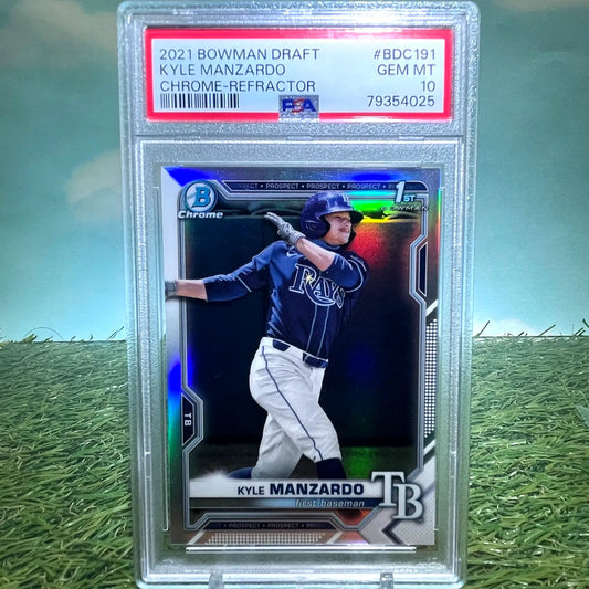 2021 Bowman Draft Chrome Kyle Manzardo 1st SP Blue Refractor PSA 10 - Baseball Card Single