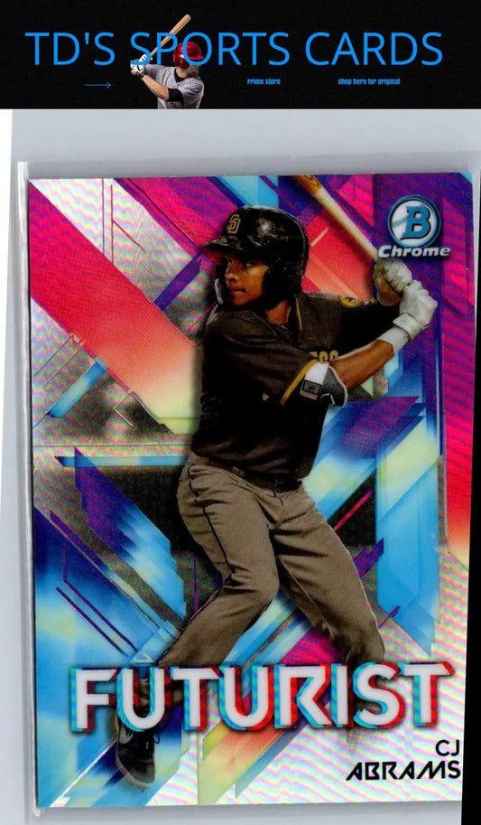 2021 Bowman CJ Abrams Chrome Futurist baseball card featuring Abrams Chrome Futurist design