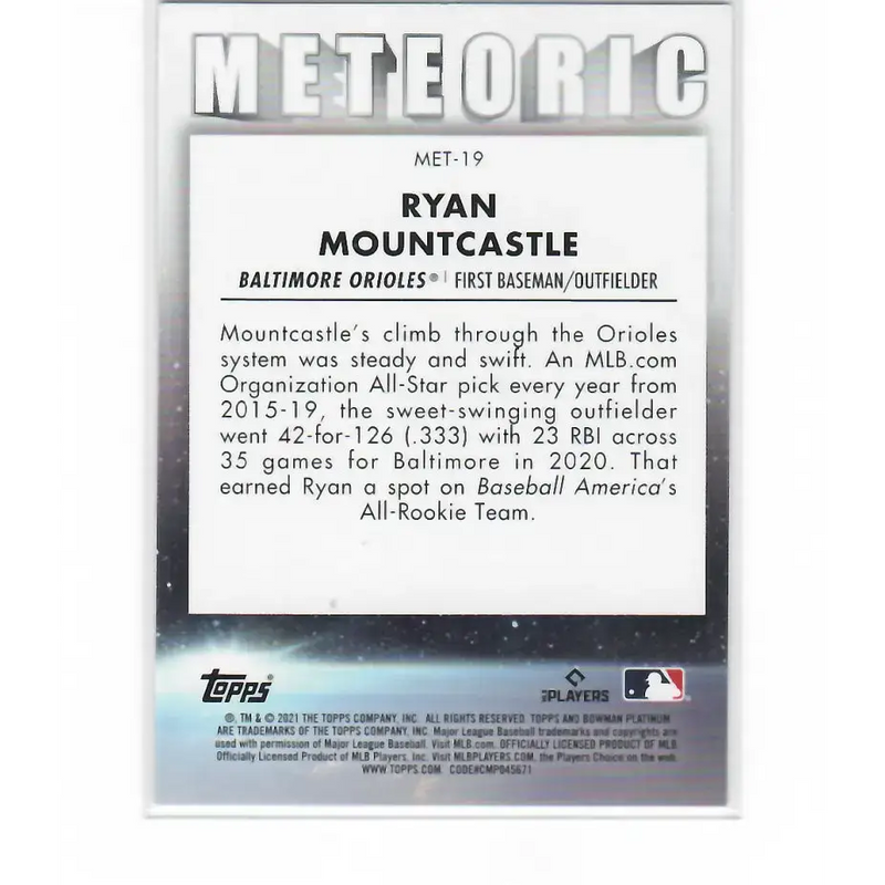 2021 Bowman Platinum Meteoric #MET-19 Ryan Mountcastle NM-MT Baltimore Orioles Baseball Card - Baseball Card Single