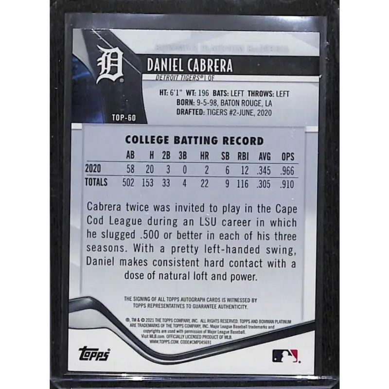 2021 Bowman Platinum #TOP-60 Daniel Cabrera Top Prospects Auto NM-MT Baseball Card - Baseball Card Single