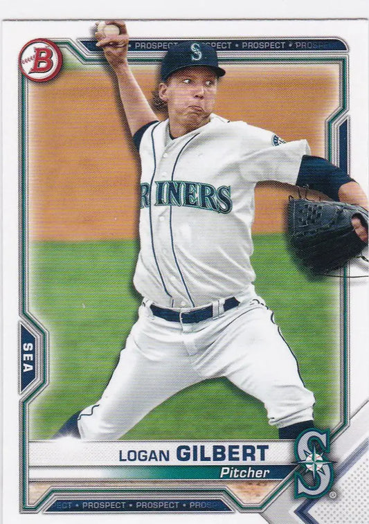 Baseball player in Seattle Mariners uniform pitching for trading cards collection