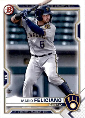 2021 Bowman Prospects Mario Feliciano baseball card with original gloss in NM-MT condition