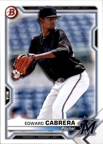 Baseball card featuring Edward Cabrera from Bowman Prospects 2021 with original gloss