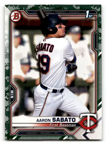Aaron Sabato Bowman Prospects Camo baseball card from 2021 Bowman Prospects series