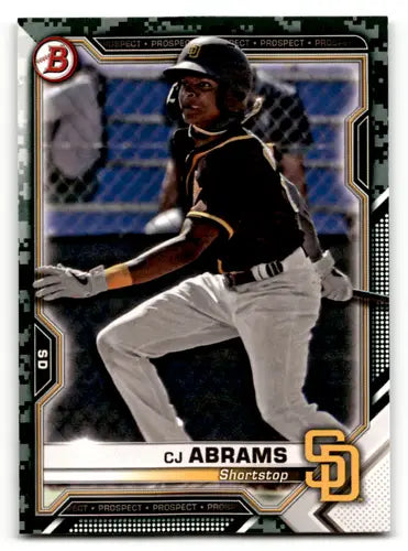 CJ Abrams baseball card from Bowman Prospects Camo series for Padres team