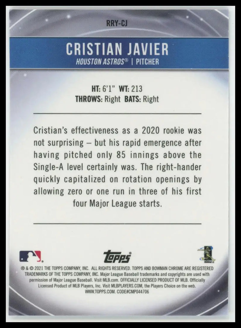 2021 Bowman - Rookie of the Year Favorites Mojo Cristian Javier RRY-CJ NM - Baseball Card Single