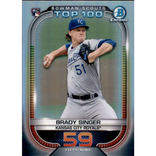 2021 Bowman Scout's Top 100 Refractor #BTP-59 Brady Singer NM-MT Kansas City Royals Baseball Card Image 1