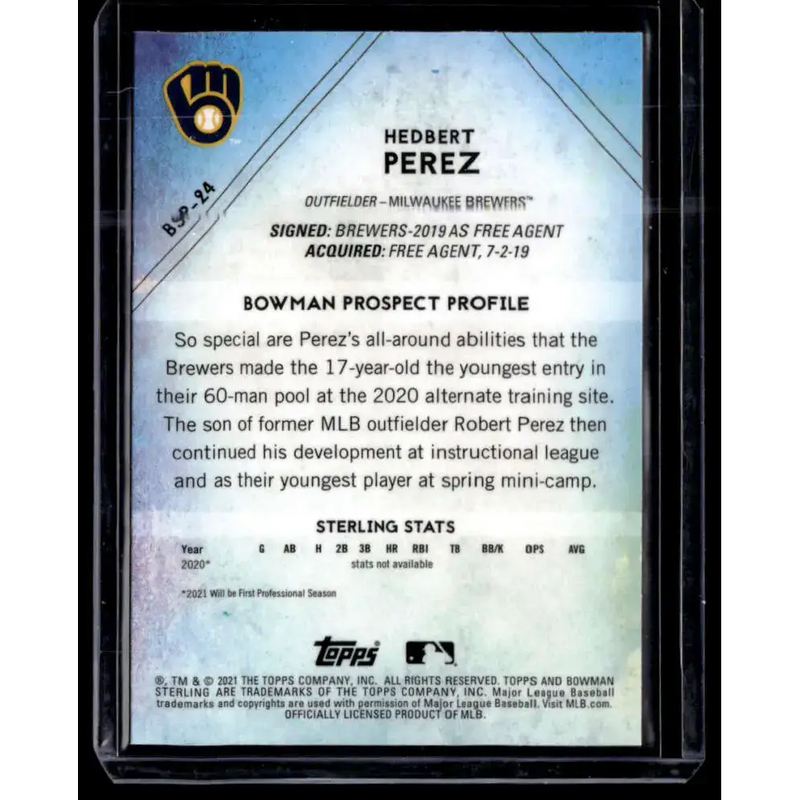 2021 Bowman Sterling #BSP-24 Hedbert Perez NM-MT - Baseball Card Single