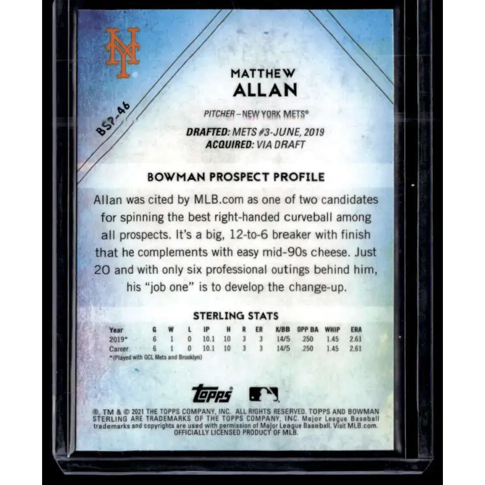 2021 Bowman Sterling #BSP-46 Matthew Allan NM-MT - Baseball Card Single
