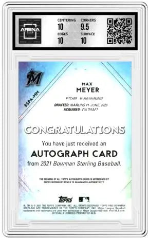2021 Bowman Sterling Max Meyer #BSPA-MM Prospect Auto Baseball Arena Club 10 - Baseball Card Single