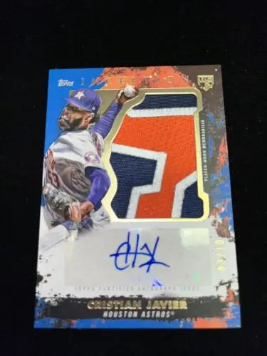 Christian Javier autographed baseball card from 2021 Topps Inception Jumbo Patch Auto