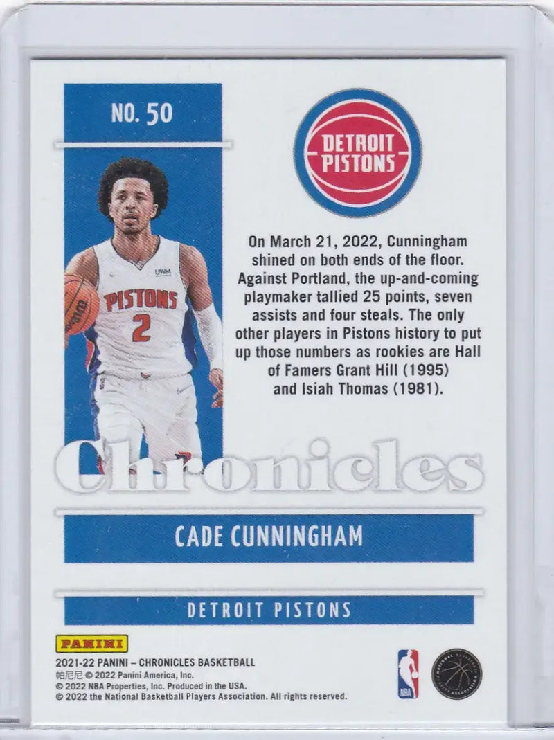 2021 CHRONICALS #50 CADE CUNNINGHAM- DETROIT PISTONS - Basketball Card Single