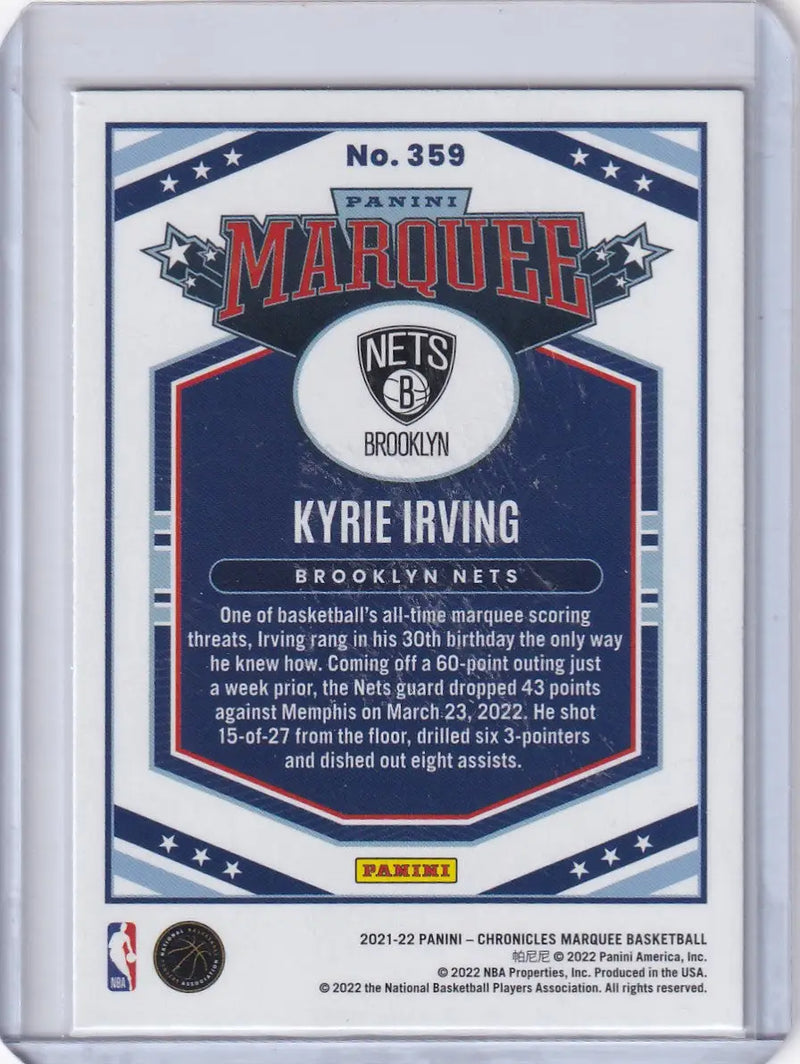 2021 CHRONICALS MARQUEE #359 KYRIE IRVING- BROOKLYN NETS - Basketball Card Single
