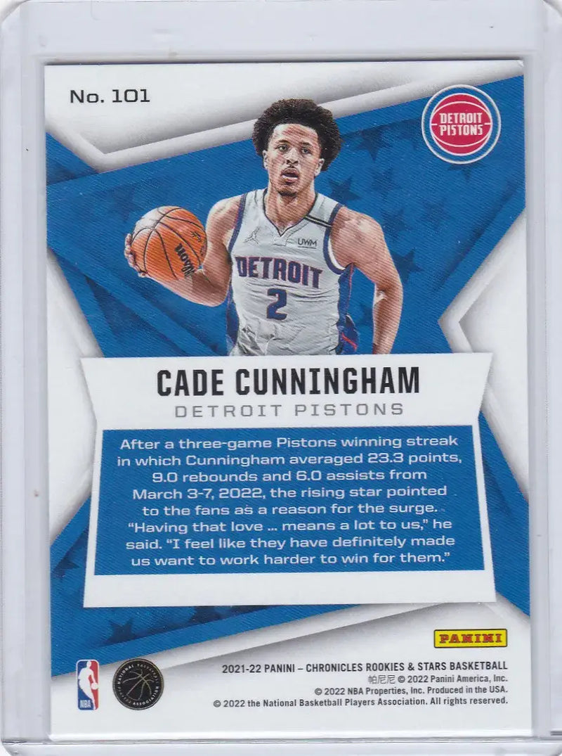 2021 CHRONICALS ROOKIES AND STARS #101 CADE CUNNINGHAM- DETORIT PISTONS - Basketball Card Single