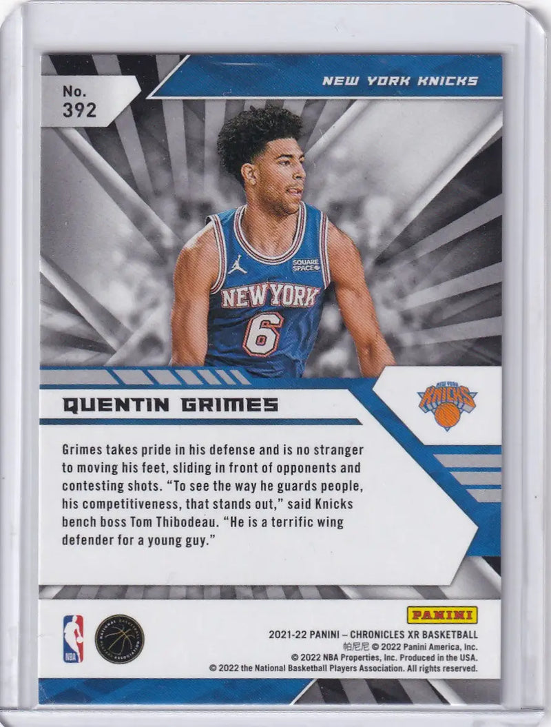 2021 CHRONICALS XR #392 QUENTIN GRIMES PINK- NEW YORK KNICKS - Basketball Card Single