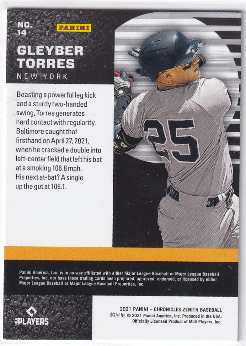 2021 CHRONICALS ZENITH #14 GLEYBER TORRES- NEW YORK YANKEES - Baseball Card Single