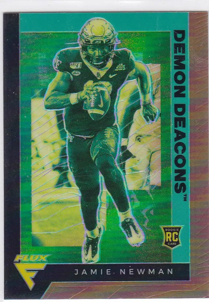 Football trading card of Jamie Newman in green uniform from Chronicles Draft Flux