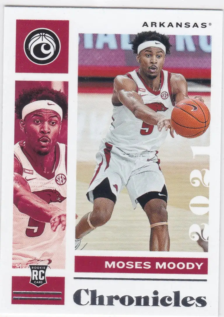 Basketball trading card of Moses Moody RC Arkansas from Chronicles Draft Picks series