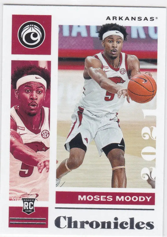 Basketball trading card of Moses Moody RC Arkansas from Chronicles Draft Picks series