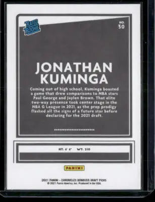 2021 Chronicles Draft Picks Jonathan Kuminga #30 Rated Rookie Basketball - Basketball Card Single