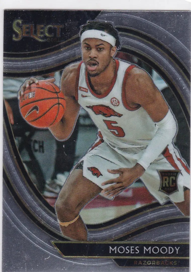 Basketball trading card of Moses Moody Arkansas from 2021 Chronicles Select Draft Picks