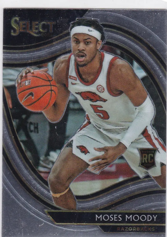 Basketball trading card of Moses Moody Arkansas from 2021 Chronicles Select Draft Picks