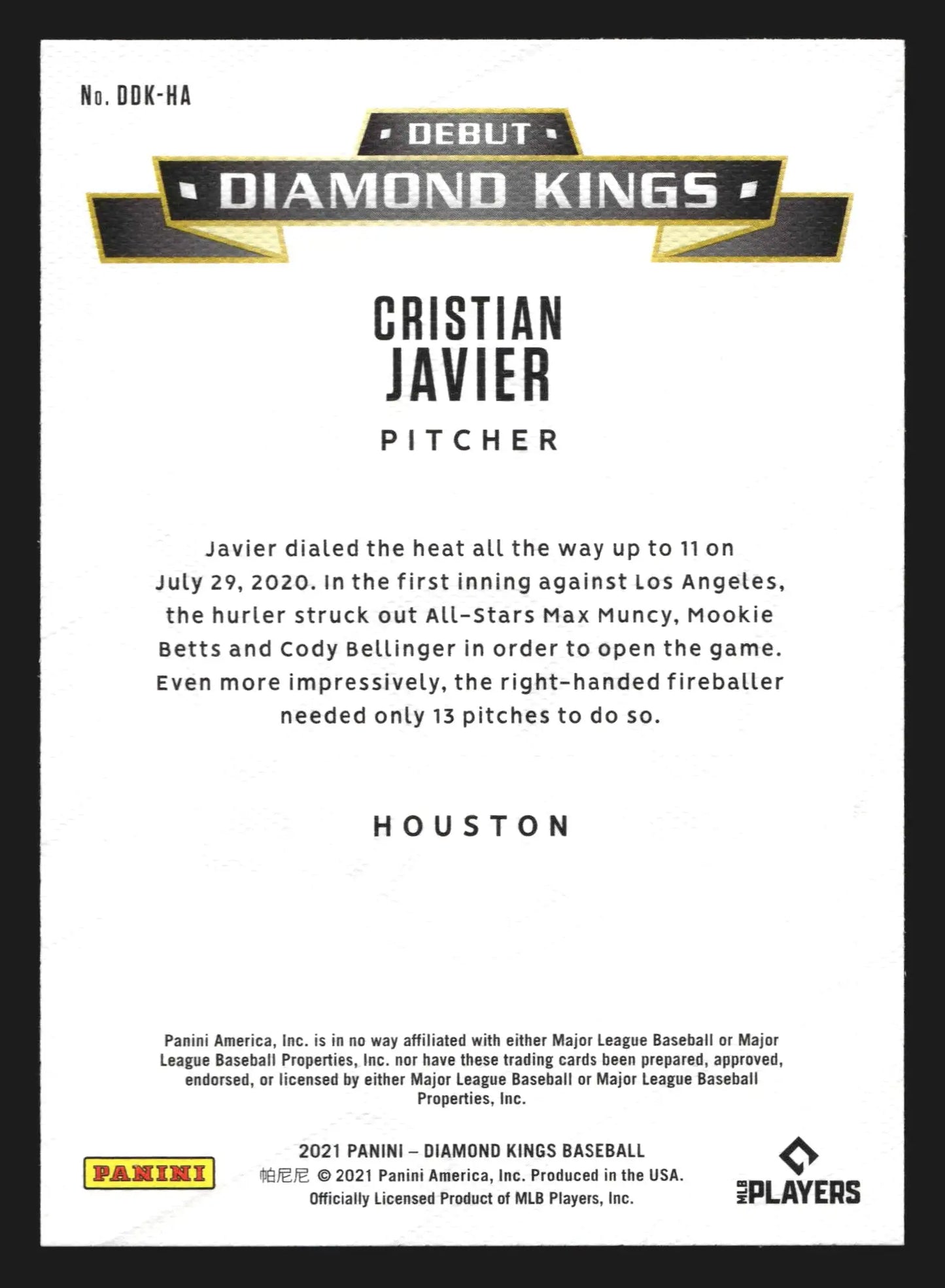 2021 Diamond Kings Debut Cristian Javier #DDK-HA Houston Astros - Baseball Card Single