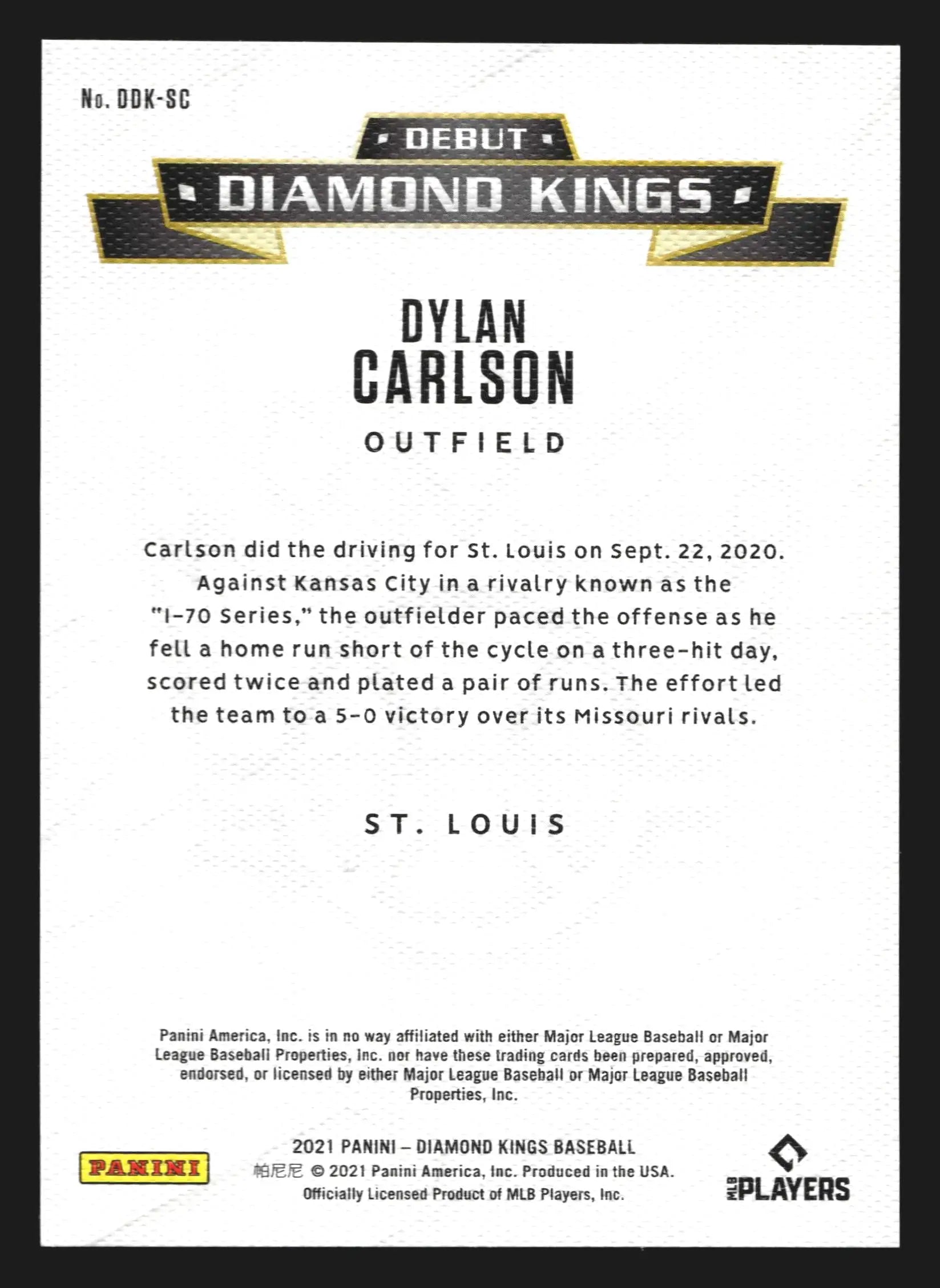 2021 Diamond Kings Dylan Carlson #DDK-SC Debut Gray Frame Cardinals - Baseball Card Single