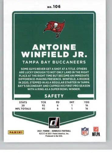 Antoine Winfield Jr. football card with original gloss from 2021 Donruss Buccaneers series