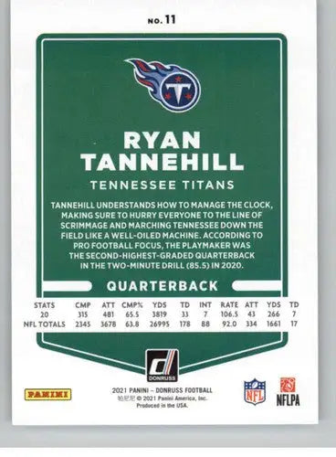 Original gloss of Ryan Tannehill football card from 2021 Donruss Titans series