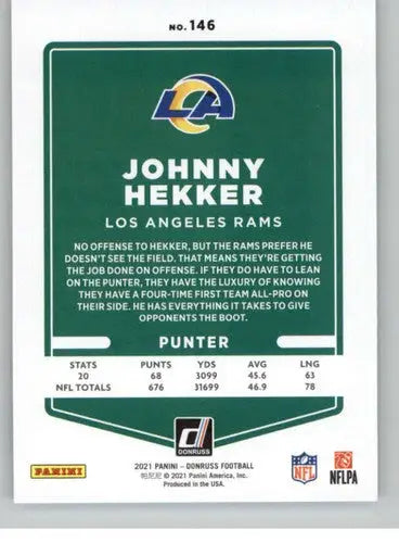 2021 Donruss #146 Johnny Hekker NM Near Mint LA Rams ID:66030 - Football Card Single
