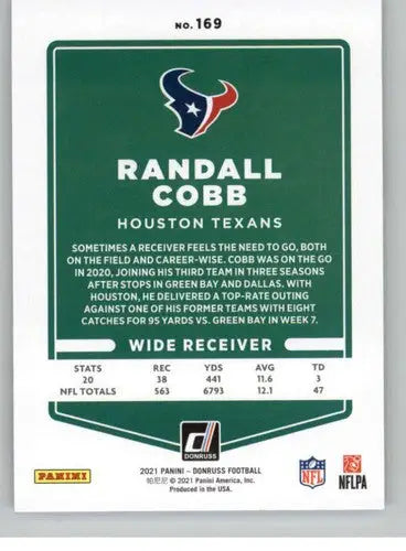 Original gloss Randall Cobb football card from 2021 Donruss Texans series
