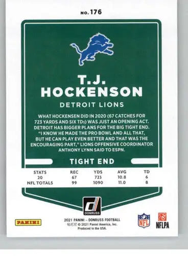 Original gloss T.J. Hockenson football card in NM-MT condition from Simply Sandoval