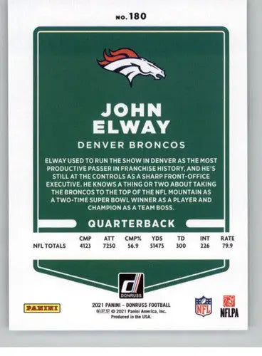 John Elway football card with original gloss, NM-MT condition from 2021 Donruss