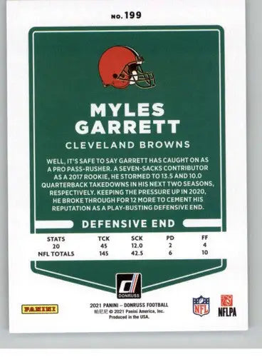 Original gloss Myles Garrett football card from 2021 Donruss Browns collection