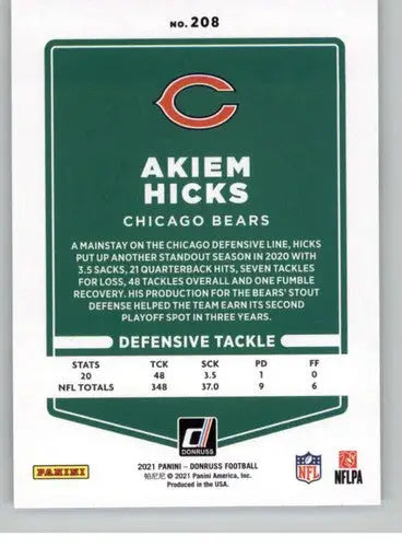 Akiem Hicks football card from 2021 Donruss showing original gloss and Simply Sandoval collectibles