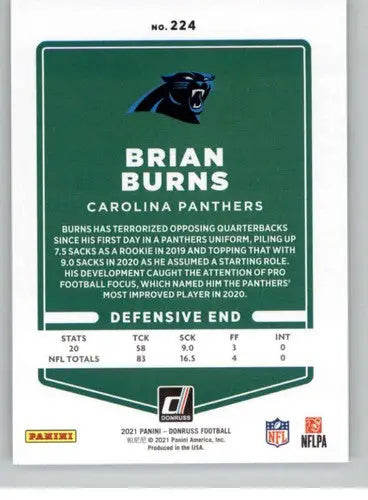 Original gloss of 2021 Donruss Brian Burns football card featuring Simply Sandoval Panthers
