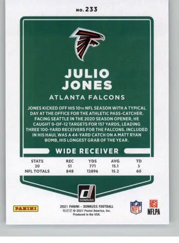 Original gloss Julio Jones football card from 2021 Donruss Simply Sandoval collection