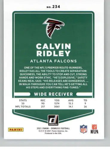 Calvin Ridley football card with original gloss from 2021 Donruss Falcons series