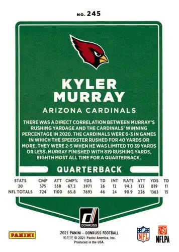Original gloss 2021 Donruss Kyler Murray football card featuring Kyler Murray near mint condition