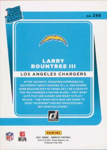 2021 Donruss #296 Larry Rountree III NM-MT RC Rookie LA Chargers Rated ID:44462 - Football Card Single
