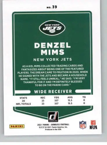2021 Donruss #39 Denzel Mims NM-MT NY Jets - Football Card Single