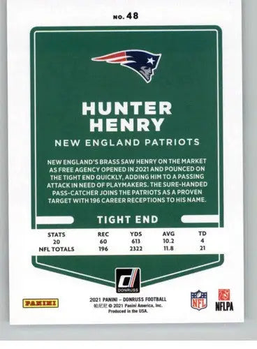 Original gloss Hunter Henry football card from 2021 Donruss Patriots series