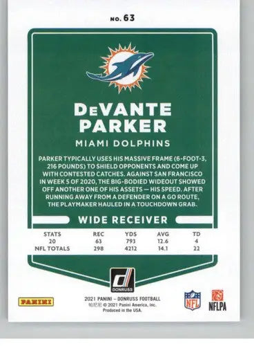 Devante Parker football card from 2021 Donruss with original gloss, cards typically sell