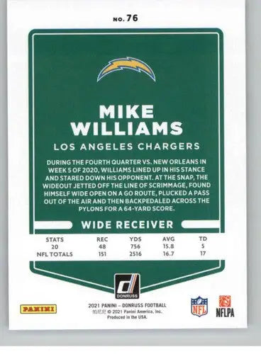 2021 Donruss Mike Williams football card sports collectible with original gloss LA Chargers