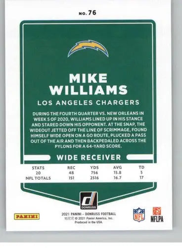 2021 Donruss #76 Mike Williams NM Near Mint LA Chargers ID:66028 - Football Card Single