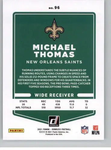 Michael Thomas football card with original gloss, 2021 Donruss NM-MT Saints